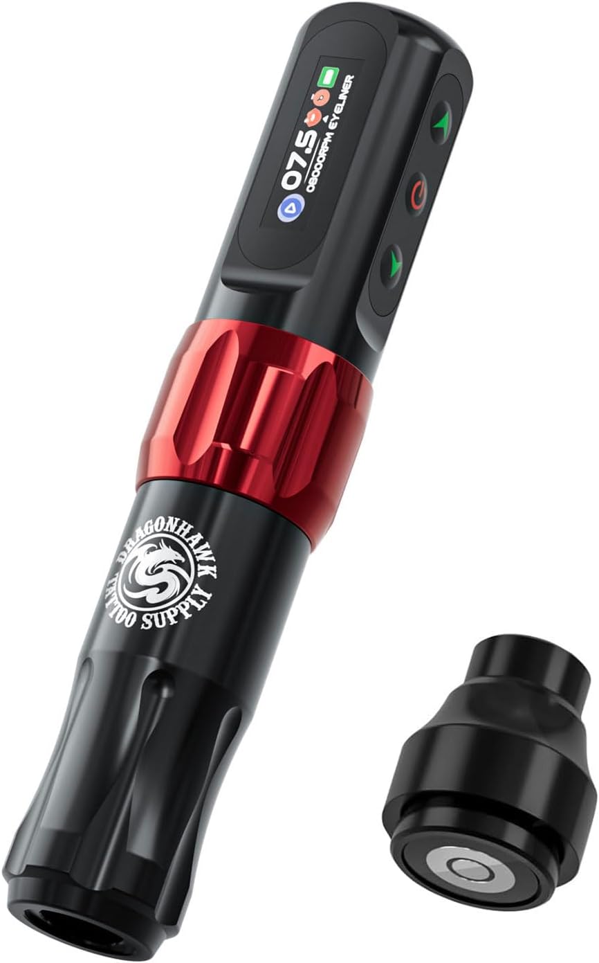 Dragonhawk Atom2 machine a tatouer Rotary Tattoo Microblading Pen 2,8mm Strokes Length Avec 1 Batteries with Rca Jack for Eyebrow Eyeliner Lip (RED 1 BATTERY)