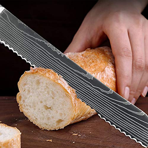 Couteau de Cuisine Professionnel Japonais Damas A Pain Lame 20cm Acier Carbone Inoxydable