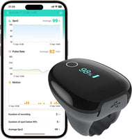 Oxymètre de pouls rechargeable O2 Ring, moniteur Bluetooth HealthTree pour suivi continu du SpO₂ et du rythme cardiaque