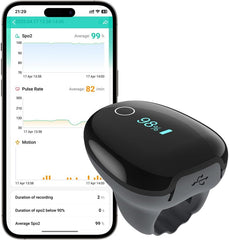 Oxymètre de pouls rechargeable O2 Ring, moniteur Bluetooth HealthTree pour suivi continu du SpO₂ et du rythme cardiaque
