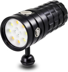 Lampe de poche sous-marine étanche IP68, lumière vidéo de plongée, large faisceau de 120 degrés avec lumière blanche, bleue et rouge, 13 000 lumens puissante lampe de plongée rechargeable