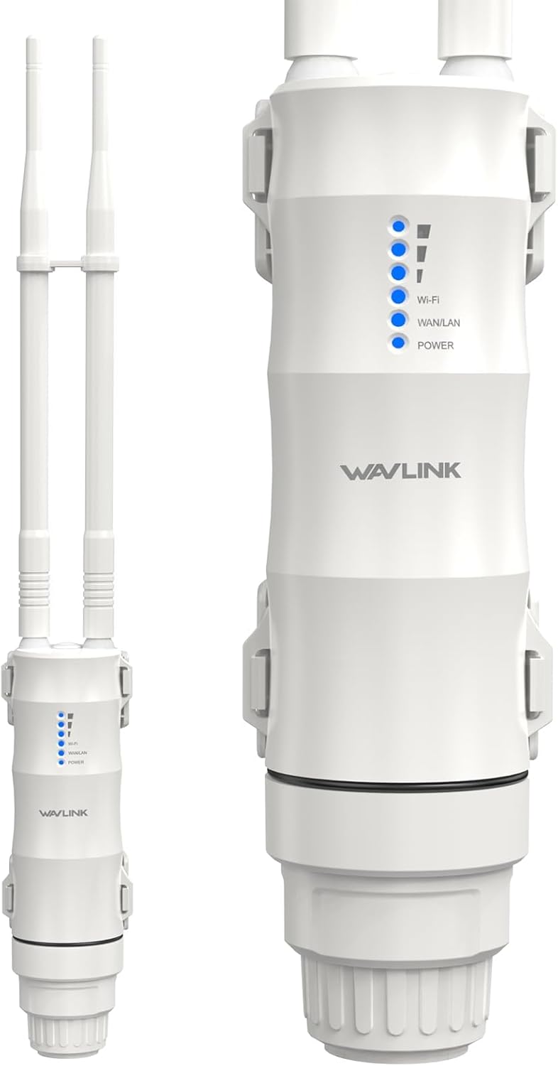 Répéteur Wi-FI extérieur WAVLINK AC600, Extension Wi-FI extérieure avec Power Over Ethernet, étanchéité IP65, RJ45 Gigabit, 2 antennes 7 dBi pour Une portée extérieure de 150m