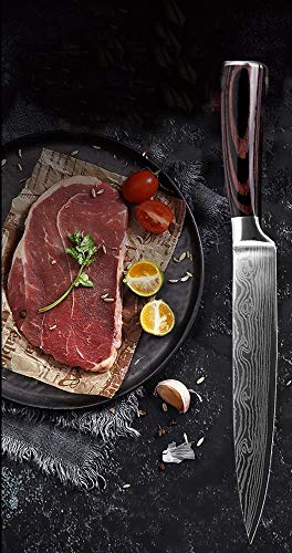 Couteau de Cuisine Professionnel Japonais Damas A Effiler Lame 20cm Acier Carbone Inoxydable