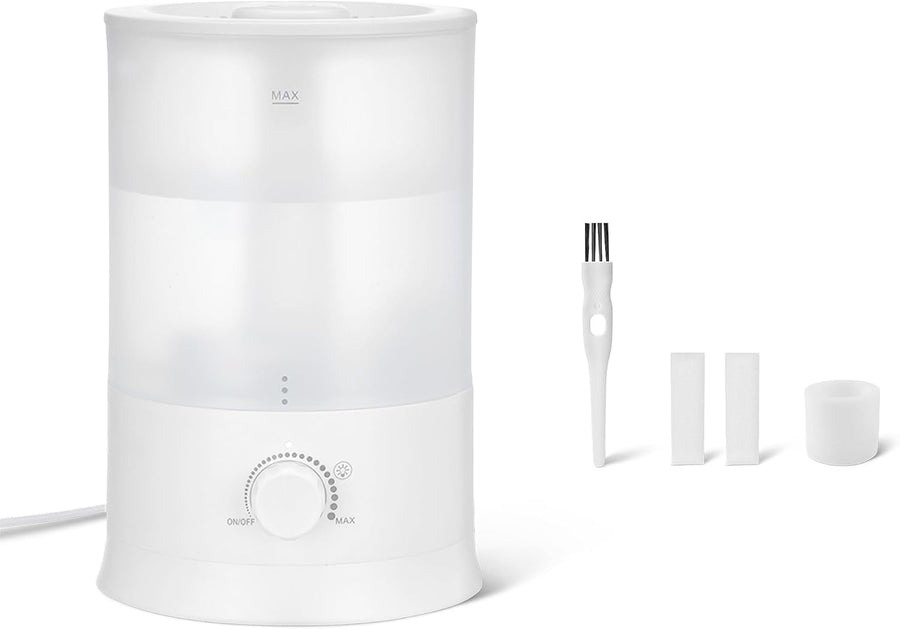 Amazon Basics Humidificateur pour Chambre, Remplissage par le Haut, Réservoir d’Eau 3,0L, Diffuseur d’Huiles Essentielles, Blanc