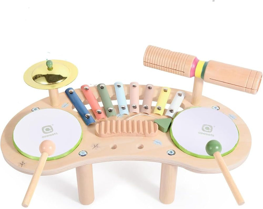 Ensemble de Batterie 7en1 pour Tout-Petits, Bois Instrument de Musique pour Bébés, Jouet Musical Montessori, Cadeau pour Filles et Garçons de 3 Ans Et Plus
