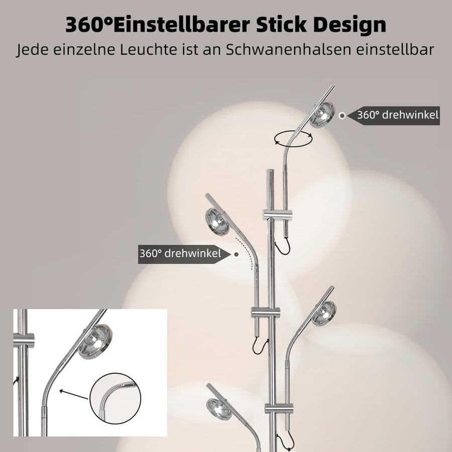 Lampadaire sur Pied Salon Projecteur RGB 5 Têtes d'éclairage Réglables Lumière d'Ambiance LED 3000K,Lampe Coucher de Soleil Filtres de Couleur Interchangeables