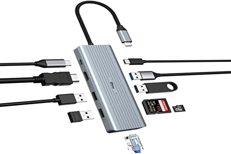 HUB USB-C 10en1 HDMI PD 100 W USB RJ45 Lecteur Carte TF/SD Docking Station