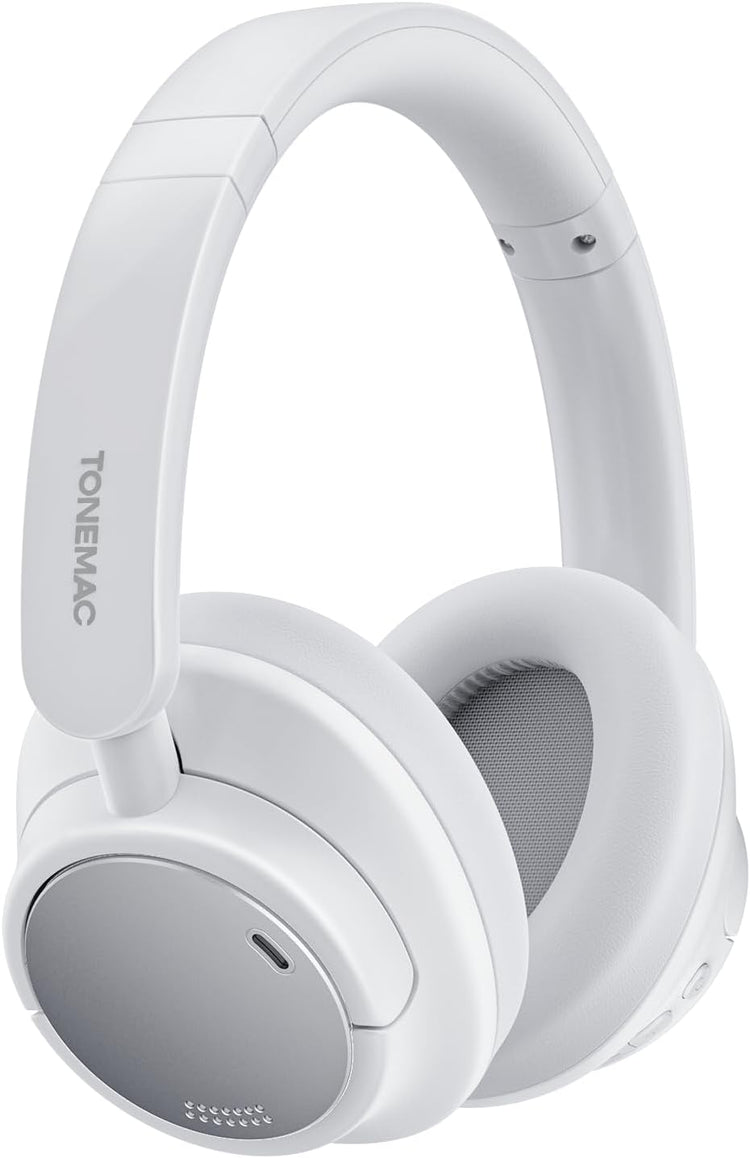 TONEMAC Casque Bluetooth H7Pro - Isolation Acoustique Avancée -45dB, Autonomie Révolutionnaire 80H - BLANC