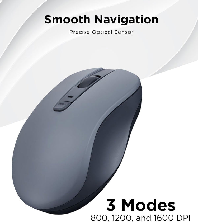 Lenovo WL300 Souris Sans Fil Bluetooth Clics Silencieux 3 DPI Réglables pour Droitiers Compatible PC Ordinateur Portable GRIS