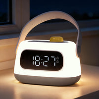 Réveil pour enfants avec veilleuse, horloge numérique LED avec lumières, lumière de chevet à intensité variable pour chambre à coucher, veilleuse rechargeable pour chambre d'enfant