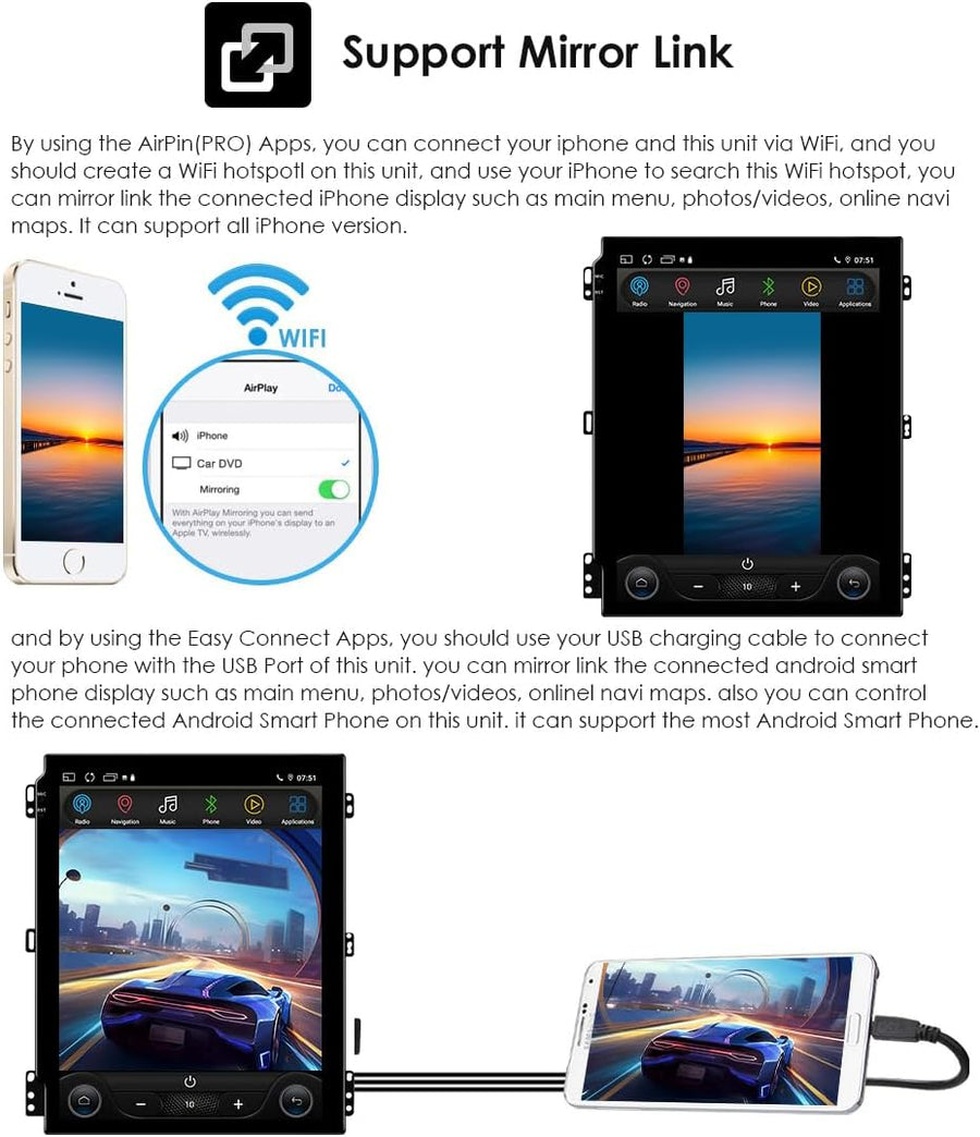 Autoradio 2G+64G Android 14 9,7" avec écran vertical pour Ford Mustang 2010-2014, prend en charge Carplay/Android Auto, commande au volant, Wi-Fi/4G, AM/FM