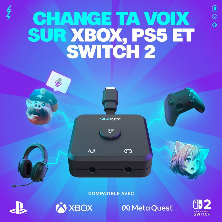 Voicemod Key - Changeur vocal et carte son VMKey en temps réel pour consoles de jeu Compatible avec PS5, PS4, XBOX, SWITCH2