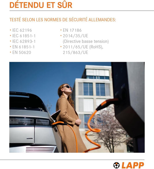 Câble de Recharge Voiture Electrique Type 2 32A 22kW 5M ORANGE