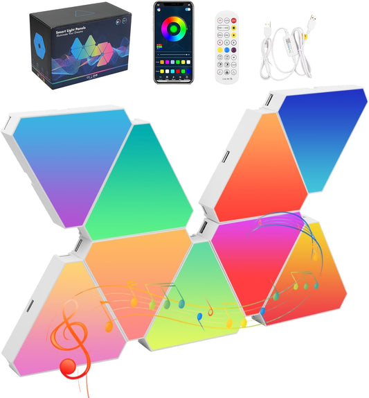 9 PCS Panneau LED Triangle Murale Lampe, Music Sync Smart RGB Modulaires Light, Applique murale, Panneau LED RGB Lampe Gaming DIY, Veilleuse Lumière LED Triangle