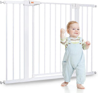 Barriere de Securite Enfant, sans perçage, Extra Haute, 92 cm de Hauteur, 75 à 124 cm de Large, avec 3 rallonges, pour Enfants, Chiens et Chats, Fermeture Automatique et arrêt à 90° BLANC