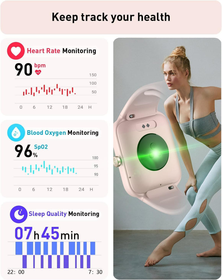 Montre Connectée Femme avec Appels Numérotation Bluetooth Ecran 1.8'' 100 Modes Sportifs ROSE
