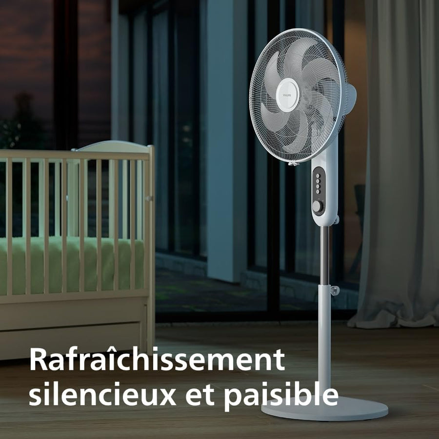 Philips Ventilateur sur pied Série 1000 - Puissant et silencieux, 38 dB, Hauteur réglable, Inclinable et rotatif, Minuterie BLANC