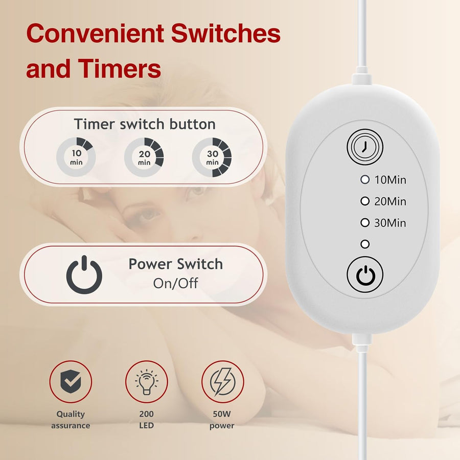 Lampe Infrarouge, Lampe Lumière Rouge Combo 850nm & 660nm, 200 LED Red Light, Pour Visage,Dos, Minuterie 10/20/30 (lumière rouge ne chauffent pas)