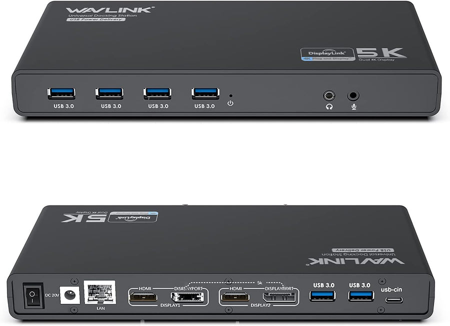 Displaylink USB C Station d'accueil Universelle avec 2 x HDMI & DP 65 W PD, Gigabit Ethernet, 6 × USB 3.0, Audio, Microphone, Compatible avec Mac OS et Windows