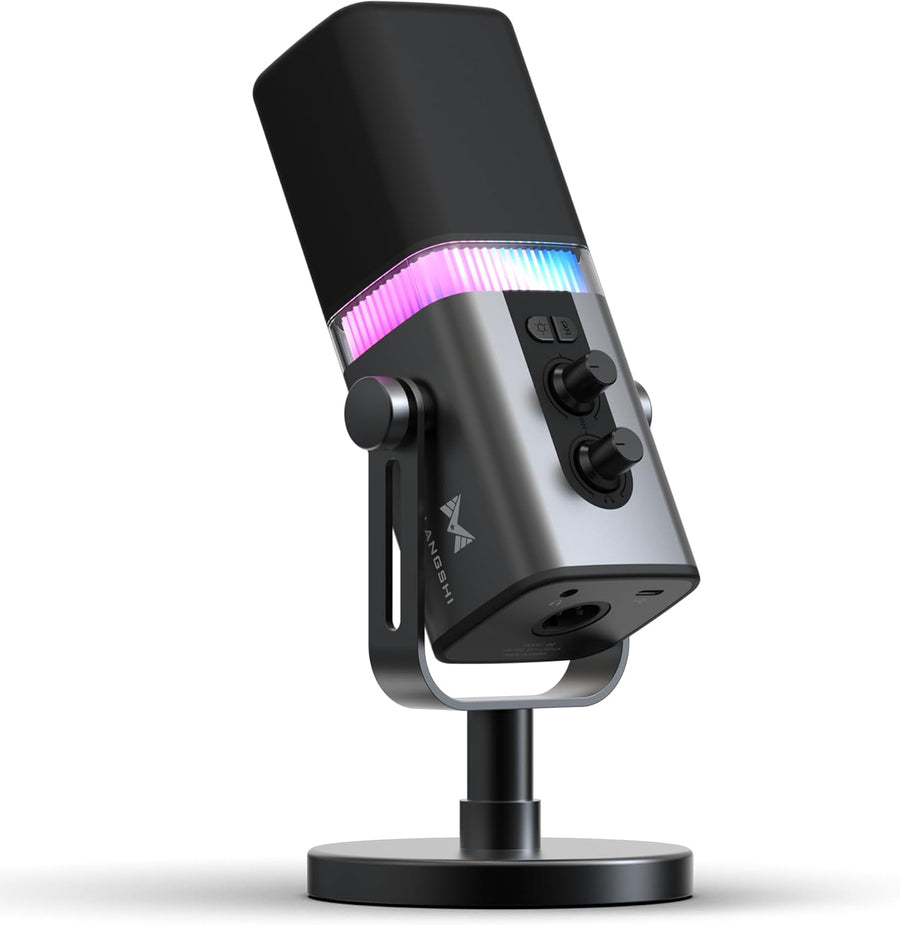 Micro Podcast Dynamique 192KHz/32bit pour PC, USB & XLR avec RGB, Pied, Muet, Tout Métal, Gain/Volume, Micro Gamer pour Livestreaming