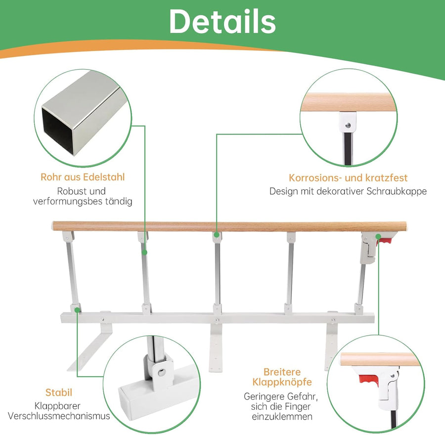 Garde latérale pour barrière de lit pour Personnes âgées, Protection latérale de sécurité Pliable pour Adultes, Main Courante de sécurité, Barre d'appui pivotante, Cinq cloisons