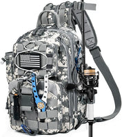 Sac à Dos de Pêche avec Support de Canne à Pêche, Sac de Pêche Portable en Bandoulière, Sac de Pêche Imperméable et Multi-Poches pour Pêche, Randonnée et Voyage