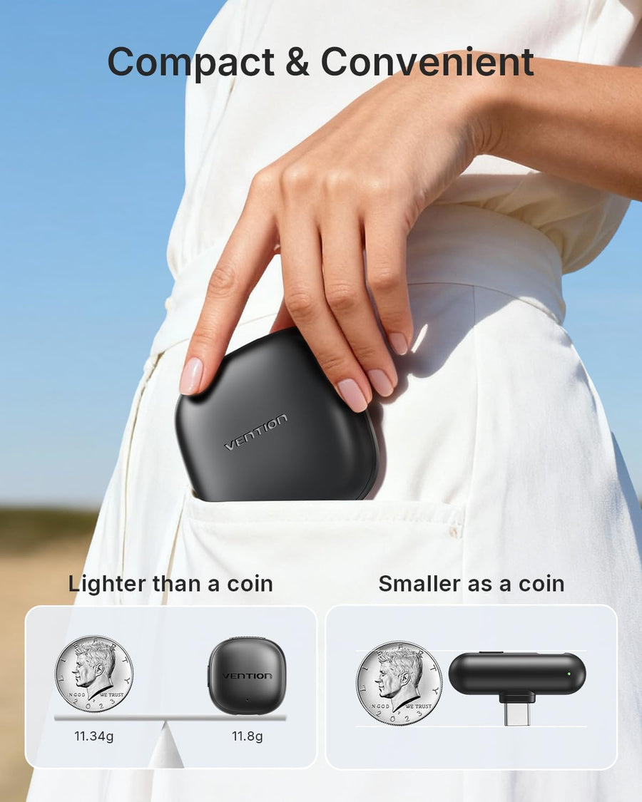 Mini Microphone sans Fil pour iPhone 17/16/15 Pro Max, [Plug and Play] USB-C pour Android, Microphone Lavalier à Annulation de Bruit AI avec Étui de Recharge 24H