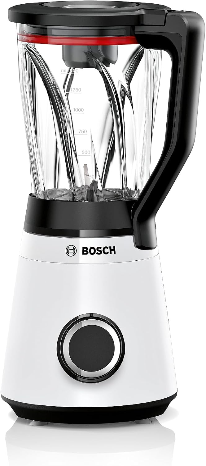Bosch Blender VitaPower Série 4, MMB4151W, mixeur smoothies, 1200 W, 30 000 tr/min, lames en acier inoxydable, bol Tritan, 2 vitesses et fonction turbo, blanc