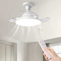 Ventilateur Plafond avec Lumière Pales Rétractable Télécommande 3 Niveaux Luminosité 3 Vitesse Eclairage 57cm Lampe Silencieux BLANC