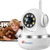 Ctronics 4K Caméra Intérieure, 5G/2,4Hz Wi-FI, Suivi Automatique, Vision Nocturne Couleur, Alarme Sonore et Lumineuse, 8 Positions Préconfigurées, App & PC, Cloud/256GB TF/FTP