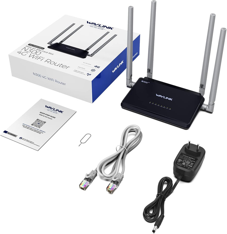 WAVLINK N300 Routeur 4G LTE avec Chipset Qualcomm - Routeur Mobile Haut Débit jusqu'à 150Mbps, WiFi 300Mbps, Slot Carte SIM, 4 Antennes 5dBi, Installation Facile, Compatible Tous Opérateurs