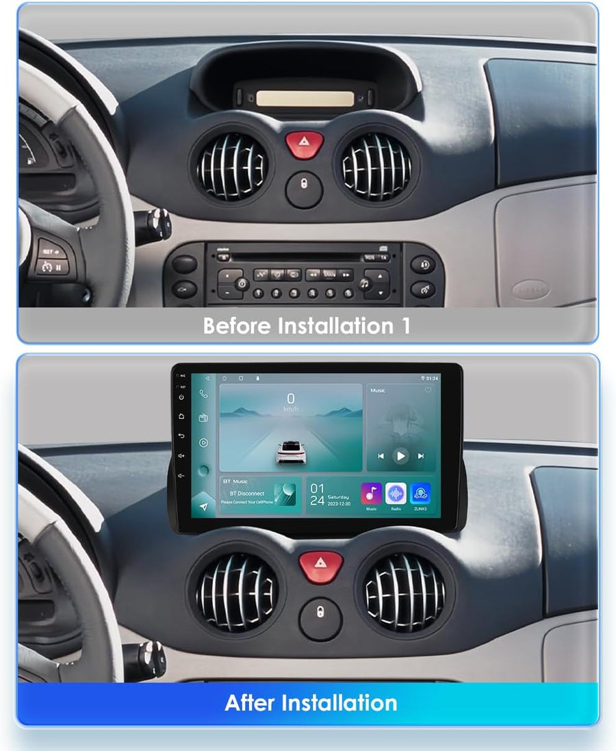Autoradio Android 14 pouces pour Citroën C2 C3 2002 2003 2004 2005 2006, compatible avec Wireless Carplay/Android Car, commandes au volant, WiFi/4G, AM/FM 4 cœurs 2 Go et 64 Go