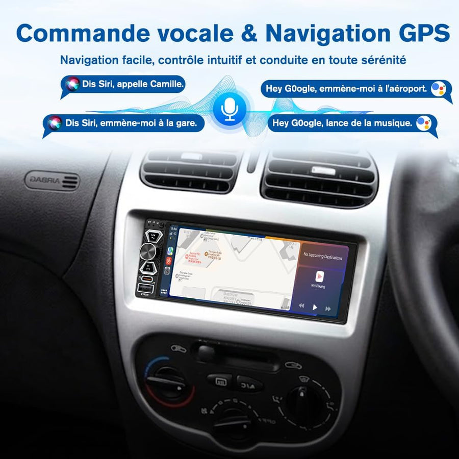 Ecran Carplay Autoradio 1 DIN CarPlay 6,9 Pouces Écran Tactile CarPlay et Android Auto sans Fil, Bluetooth, Télécommande, GPS, Caméra de Recul, Radio FM, Mirror Link