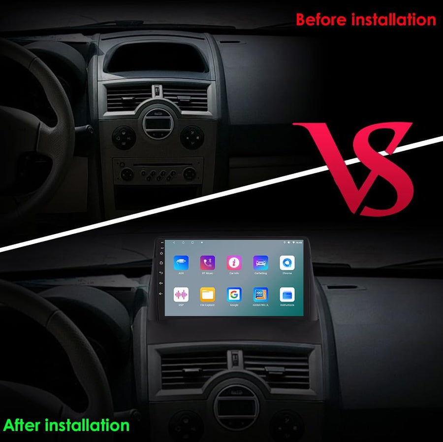 Ecran Carplay Android 14 Autoradio à écran tactile 9" pour Renault Megane 2 2002 2003 2004 2005 2006 2007 2008 2009 2 Go et 64 Go de mémoire Prend en charge Carplay/Android Auto sans fil, commande au volant