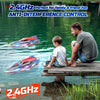Bateau Télécommandé, RC Bateau Telecommandé Enfant 2,4 GHz avec Lumières LED, Alarme de Batterie Faible, Piscines et Lacs Jouet Aquatique d'été