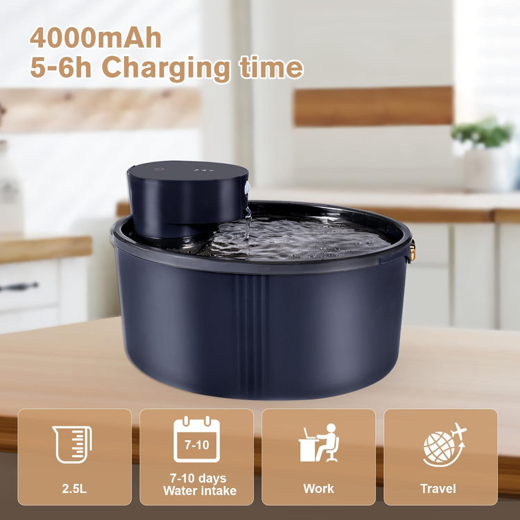 Fontaine Eau Chat sans Fil 2,5L Detecteur de Mouvement 4000mAh Rechargeable Batterie Silencieux Distributeur Eau Automatique NOIR