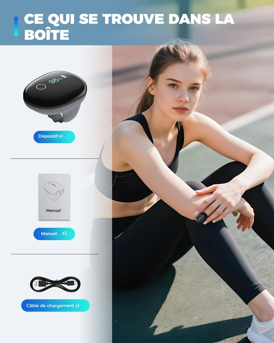 Oxymètre de pouls rechargeable O2 Ring, moniteur Bluetooth HealthTree pour suivi continu du SpO₂ et du rythme cardiaque