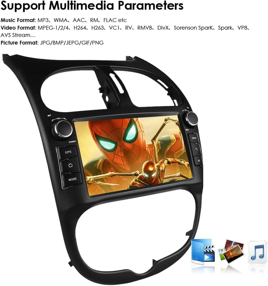 Autoradio Android 14 Pouces Écran Tactile 4 cœurs pour Peugeot 206 206cc 2000-2008 WiFi CarPlay/Android Auto Bluetooth 4G SWC GPS RDS 2 Go + 32 Go