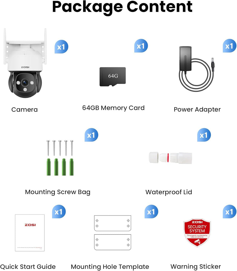 4K 8MP UHD Pan & Tilt Caméra de Surveillance WiFi Extérieure avec Carte Mémoire 64GB et Vue à 360°, Détection IA Visage/Véhicule, Suivi Automatique, Vision Nocturne, Audio Bidirectionnel