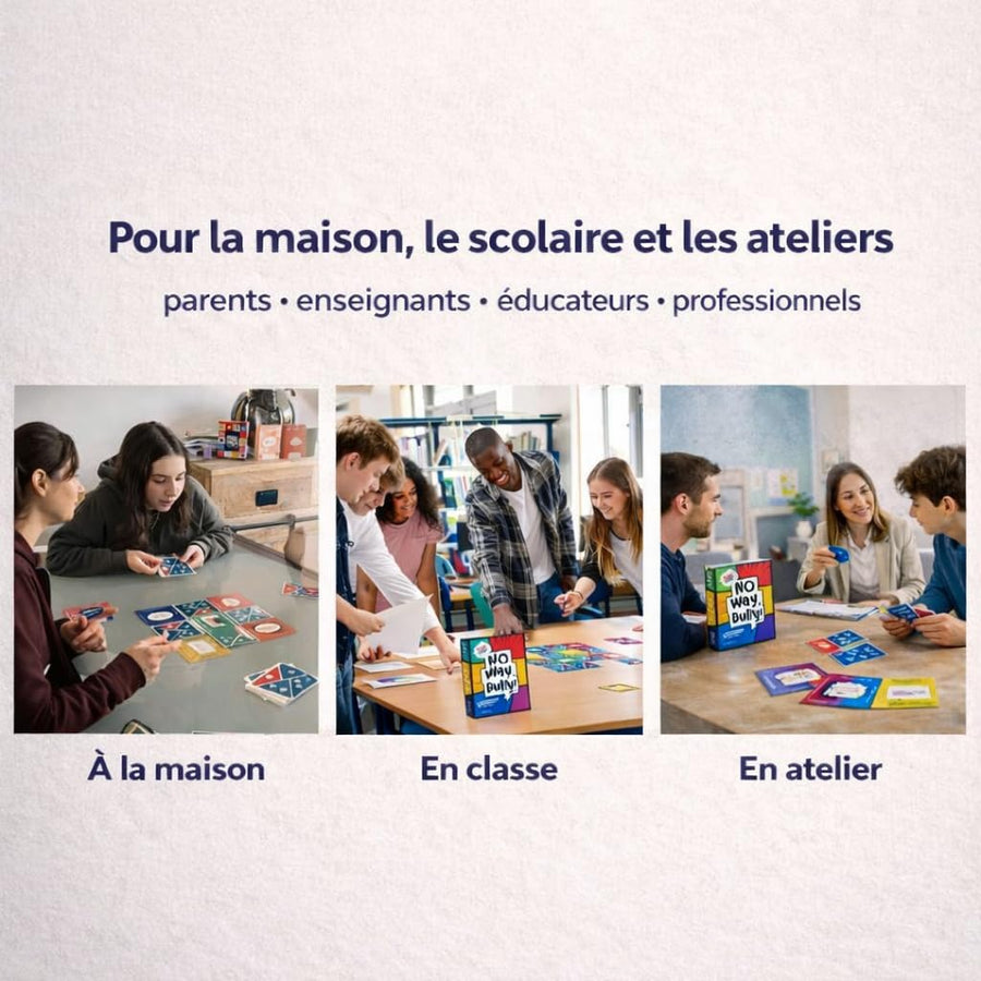 Jeux No Way, Bully! Jeu Contre Le harcèlement Scolaire et Le cyberharcèlement, Dès 10 Ans, 2 à 30 Joueurs, Livret Pratique 24 Pages co-conçu avec Emmanuelle Piquet