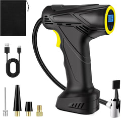 Gonfleur Pneus Voiture sans Fil, 12V 150PSI Compresseur à Air Portatif, 6000mAh, Gonfleur Electrique à Arrêt Automatique avec lumières LED et 4 Buses pour Voiture, Moto, Vélo, Ballon