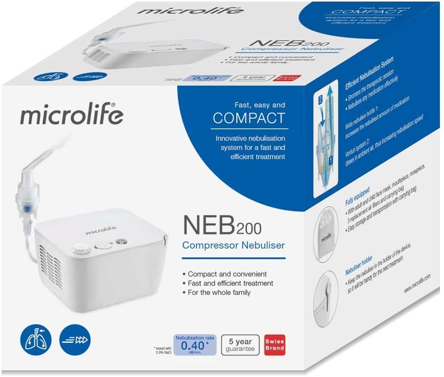 Microlife NEB 200 Nébuliseur, Qualité Professionnelle, Utilisation Intensive, Vitesse de Traitement Ultra-Rapide, Tous Types de Médicaments, Remboursement LPPR