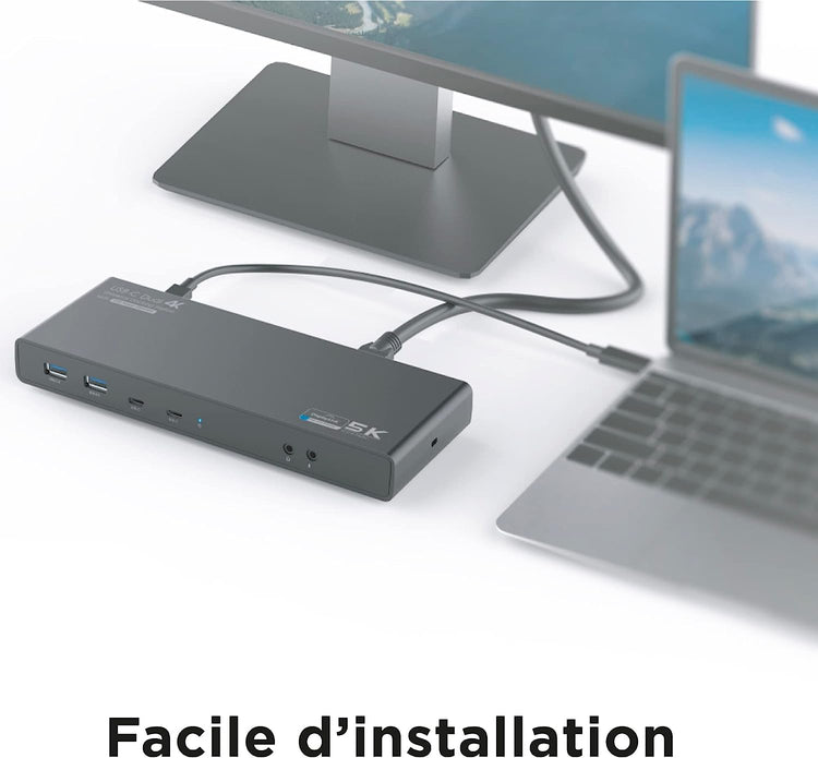 Station d’Accueil Double Ecran 4K60Hz, 14 en 1 HDMI et DisplayPort 4X USB-A 3.0 2X USB-C 3.0