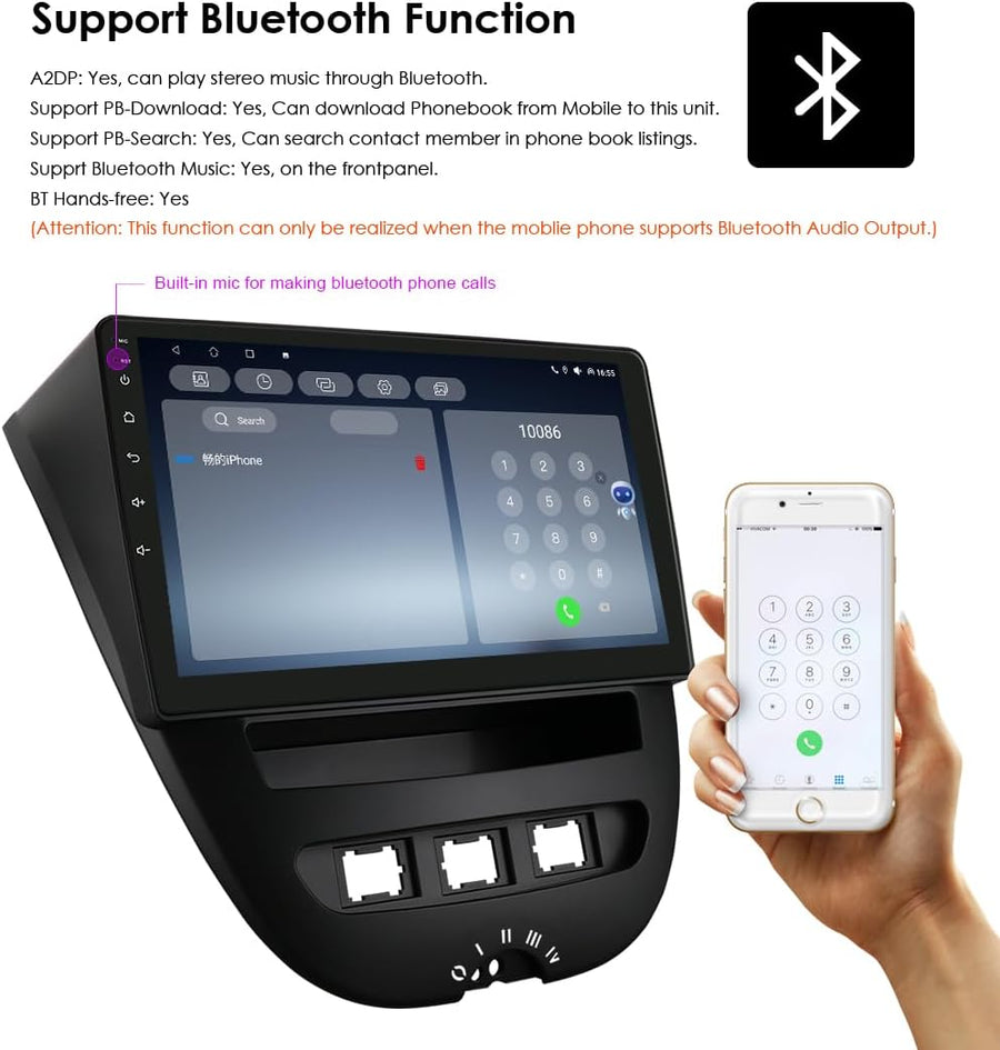 Autoradio Android 13 10,1" avec écran tactile 4 cœurs pour Peugeot 107/Toyota Aygo/Citroën C1 2005-2014 WiFi CarPlay/Android Auto Bluetooth 4G SWC GPS RDS 2 Go + 64 Go