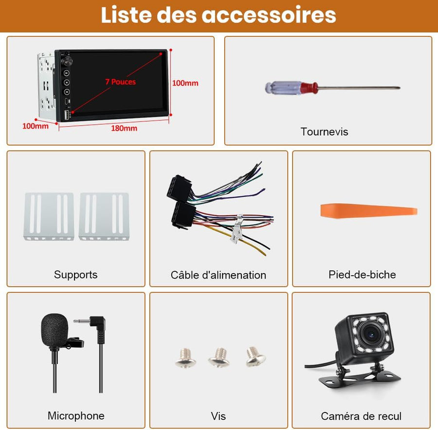 Autoradio 2DIN Bluetooth avec CarPlay & Android Auto, 7 Pouces Écran Tactile HD, Bouton Rotatif, USB/FM/Microphone, Miroir Link, Caméra de Recul Universel Voiture, Commande au Volant