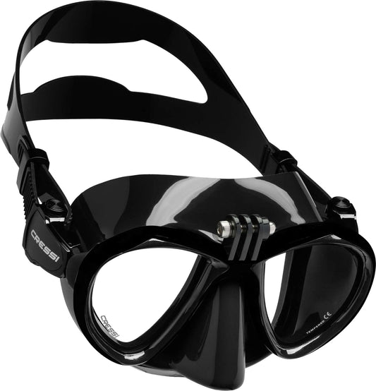 Cressi Metis Mask Black Masque de Plongée à Volume Réduit pour Action Cam Unisex-Adult, Noir/Noir, Taille Unique
