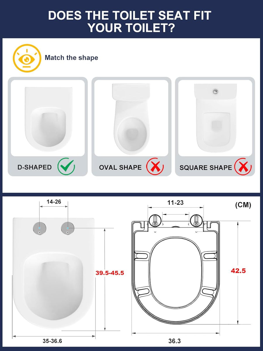 Abattant WC Forme D Cuvette Toilette avec Frein de Chute, Lunette WC avec Fermeture en Douceur, Lunette de Toilette Blanche Universelle,42,5x36,3x4,9CM
