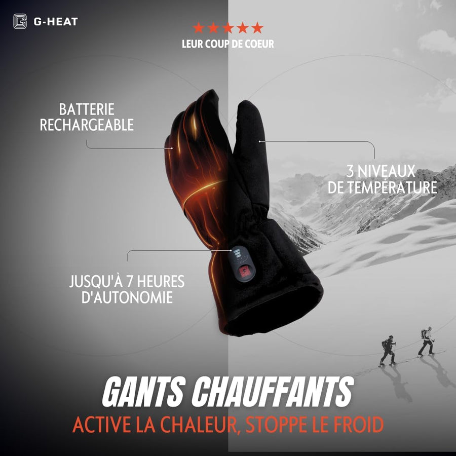 G-HEAT - sous-Gants Chauffants Mitten Mixte Ultra-Fins Effet Seconde Peau Doigts Libres Jusqu’à 6h d’Autonomie Idéal pour Maladie de Raynaud, Quotidien et Sports par Temps Froid