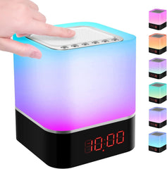 Reveil Lumineux Enceinte Bluetooth Portable, Lampe de Chevet à Bruit Blanc Bebe, Veilleuse Multicolore Contrôle Tactile Réveil Numérique