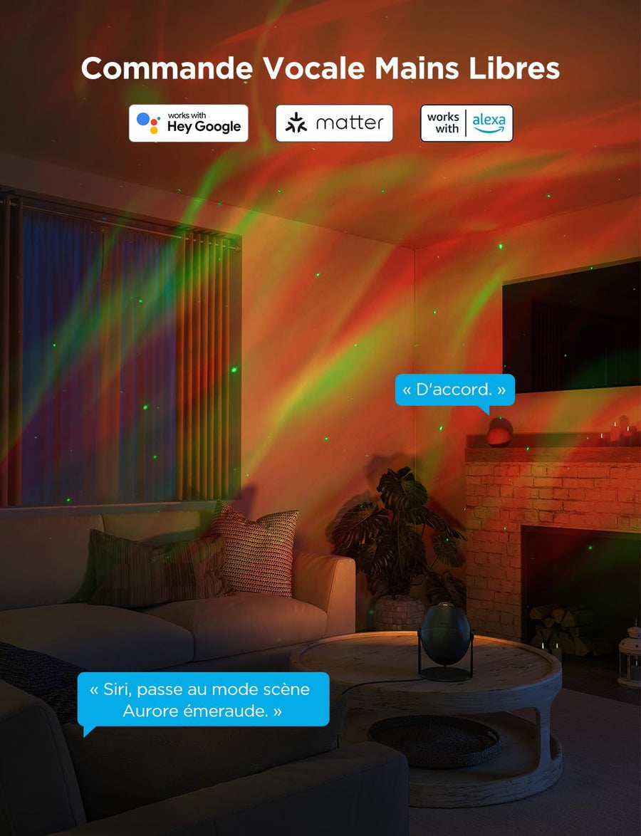 Projecteur Ciel Etoilé LED RGBW Galaxie avec 52 Scènes 18 Bruits Blancs Lumière Etoiles Plafond Alexa Matter Compatible Timer Veilleuse Enfant